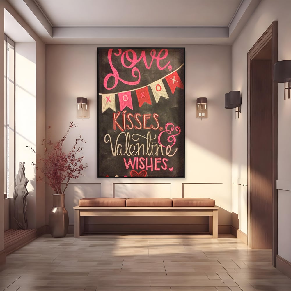Tablou canvas cu tablou canvas cu mesaj de dragoste scris cu creta, in rama de aluminiu negru